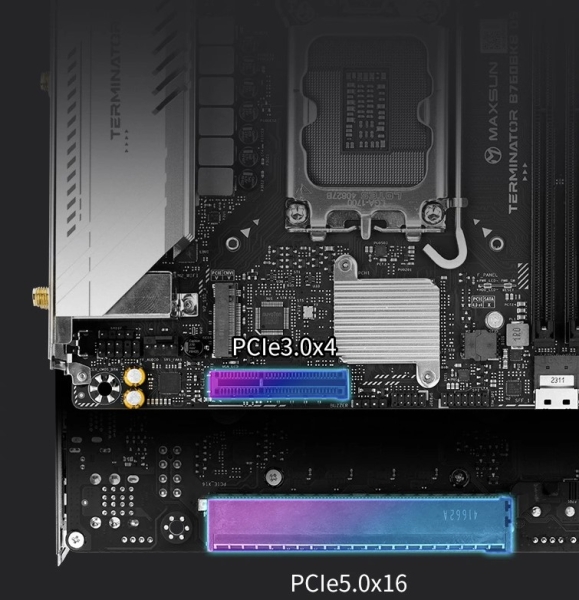 MaxSun выпустила материнскую плату MS-Terminator B760BKB D5 с перевёрнутым слотом для видеокарты на обороте
