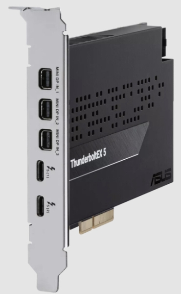 Asus представила карту расширения ThunderboltEX 5 &mdash; она превращает PCIe 4.0 x4 в два Thunderbolt 5 и три mini-DP
