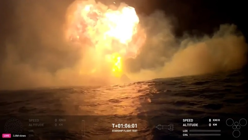 SpaceX завершила пятый тестовый полёт Starship &mdash; космический корабль приводнился в Индийском океане