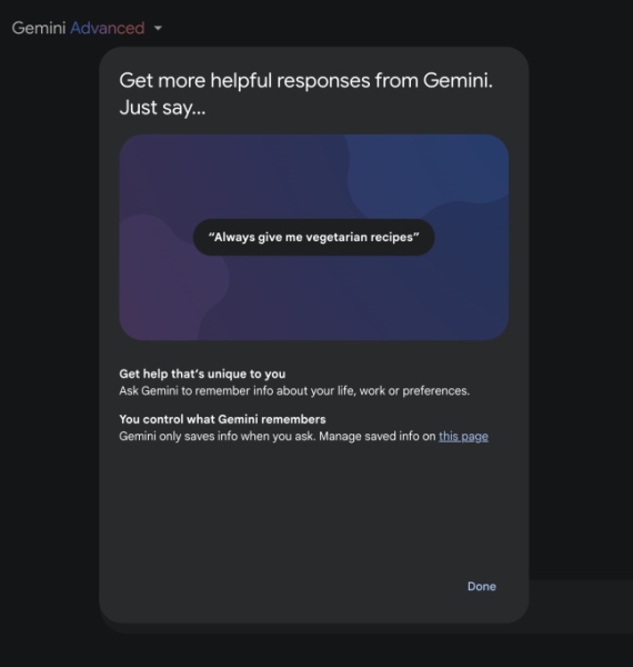 Google научила Gemini&nbsp;запоминать личную информацию о пользователе &mdash; для его же удобства