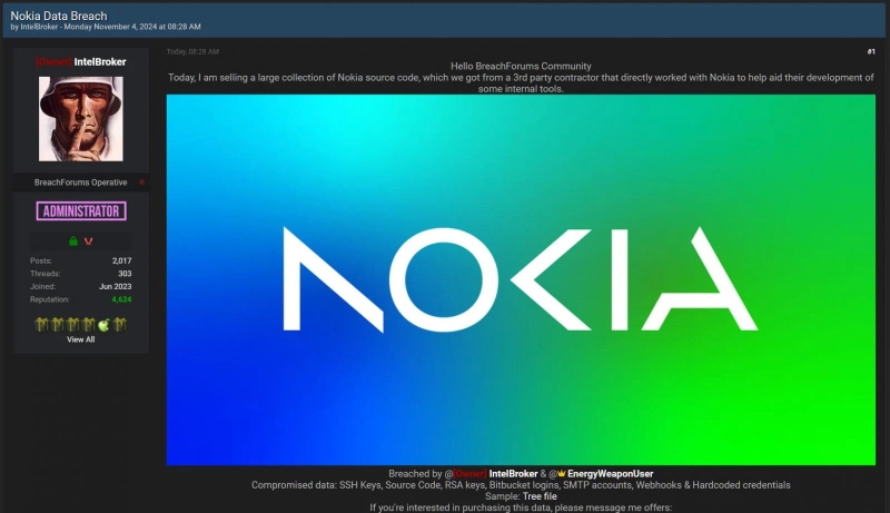 Хакер заявил о краже исходного кода Nokia &mdash; компания расследует инцидент