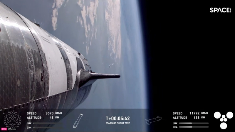 SpaceX Starship в шестой раз запустили в космос &mdash; первую ступень поймать не удалось