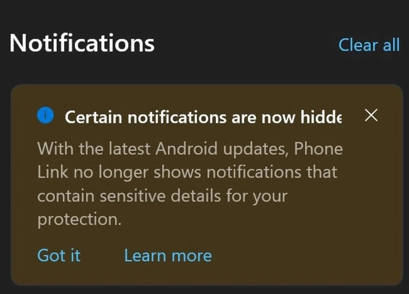 Windows-приложение &laquo;Связь с телефоном&raquo; не будет показывать конфиденциальные уведомления со смартфонов на Android 15