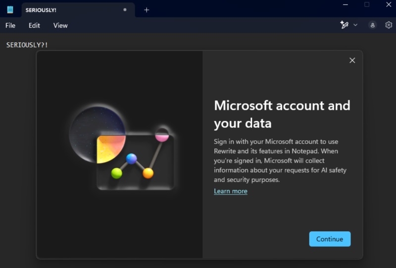 «Блокнотом» в Windows 11 по-прежнему можно пользоваться без аккаунта Microsoft — если не запускать ИИ