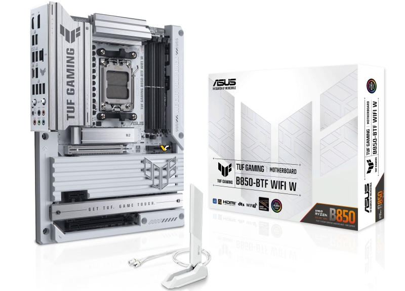 Asus представила TUF GAMING B850-BTF WIFI W &mdash; первую плату на AMD B850 с разъёмами питания на обратной стороне