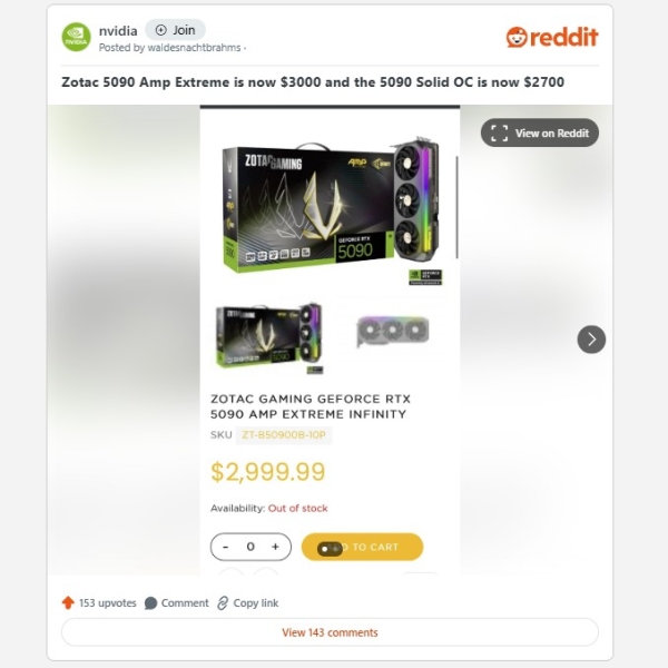 Ещё один партнёр Nvidia поднял цена на GeForce RTX 5090 &mdash; самая дешёвая теперь стоит $2700, но купить её невозможно