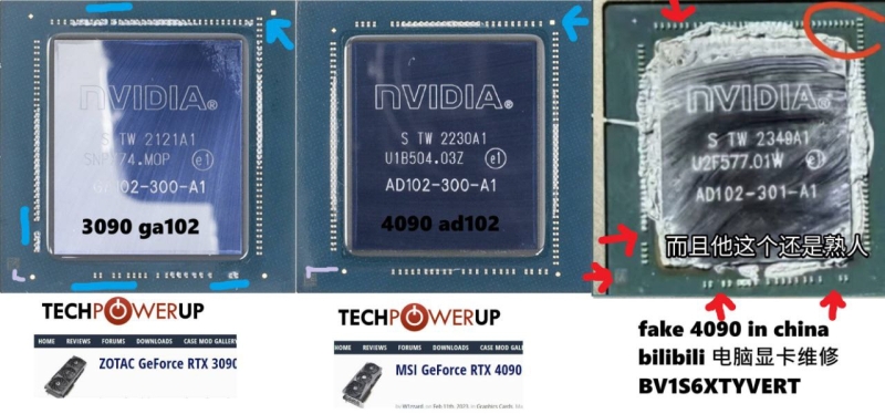 В Китае начали всплывать поддельные GeForce RTX 4090 с чипами от RTX 3090&nbsp;&mdash; умельцы даже перебивают маркировку GPU
