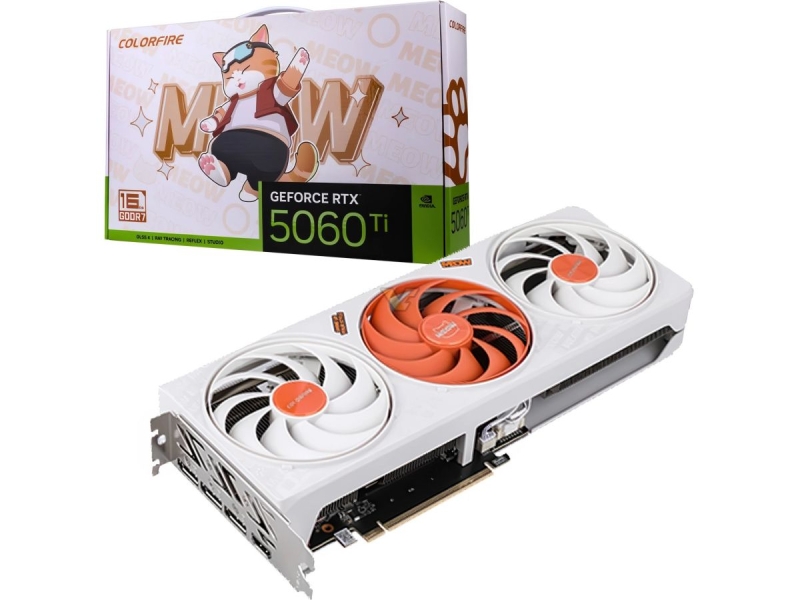 Colorfire представила бело-оранжевую GeForce RTX 5060 Ti Meow с лапками