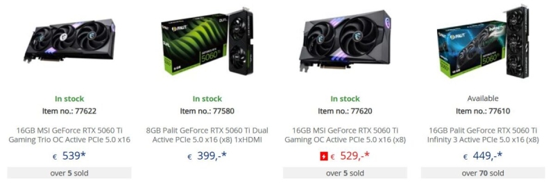 GeForce RTX 5060 Ti увернулась от дефицита &mdash; видеокарты не смели с полок сразу после старта продаж