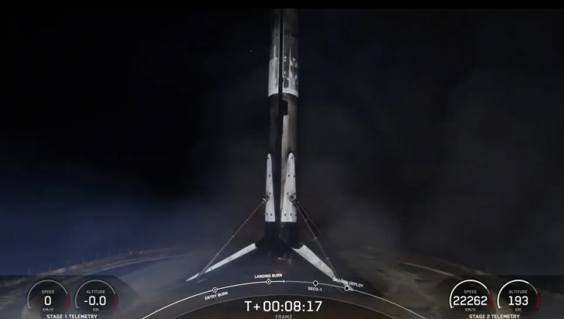 Космический корабль SpaceX Crew Dragon с экипажем отправился в первый полёт над полюсами Земли