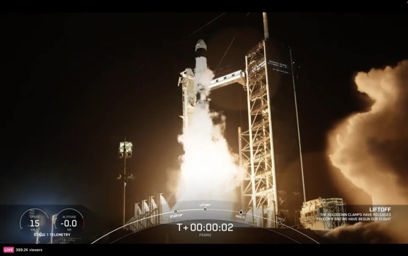 Космический корабль SpaceX Crew Dragon с экипажем отправился в первый полёт над полюсами Земли