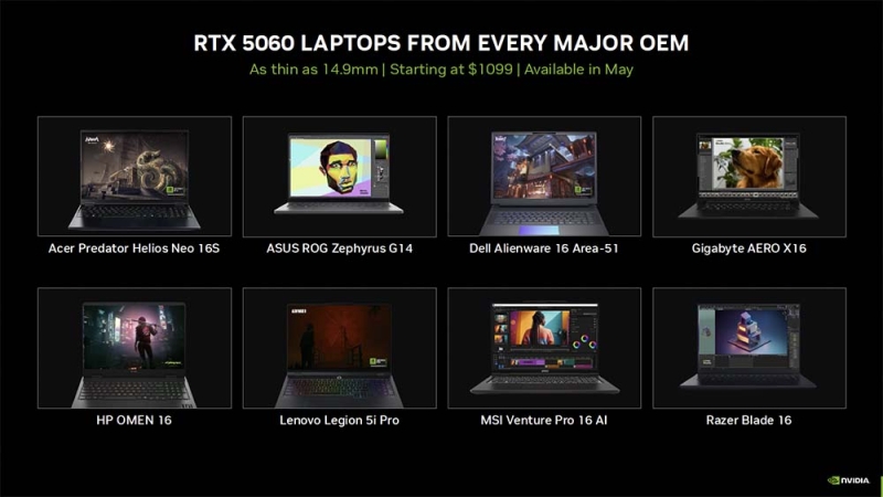 Nvidia раскрыла характеристики мобильной GeForce RTX 5060 — третья часть мобильной RTX 5090