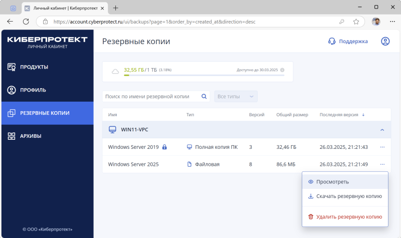 Обзор системы резервного копирования и восстановления данных &laquo;Кибер Бэкап Малый Бизнес&raquo;