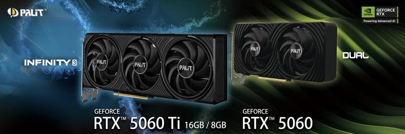 Palit представила GeForce RTX 5060 Ti и RTX 5060 в версиях Infinity 3 и Dual &mdash; последняя выделяется компактностью