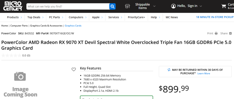 PowerColor выпустила белоснежную Radeon RX 9070 XT Red Devil Spectral White за $899