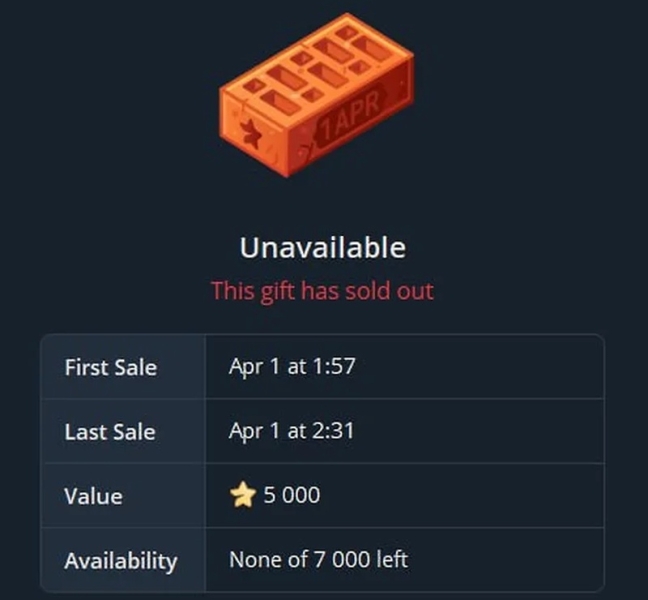 Telegram продал виртуальных первоапрельских кирпичей почти на 100 млн рублей