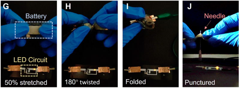 Ученые создали растягивающуюся литиевую батарею &mdash; её безопасно сгибать, резать и прокалывать