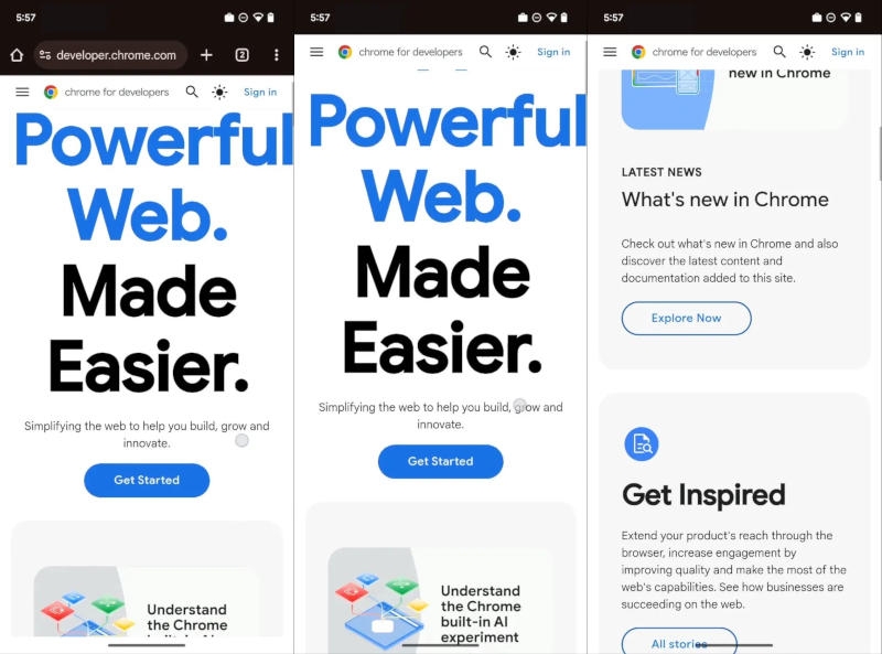 В Google Chrome для Android увеличилась область содержимого
