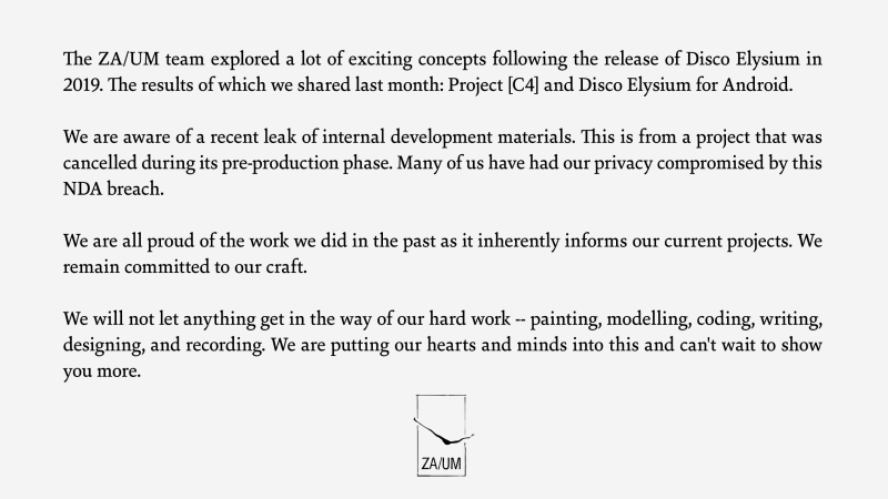 ZA/UM отреагировала на утечку «одиночной кооперативной игры» Locust City во вселенной Disco Elysium