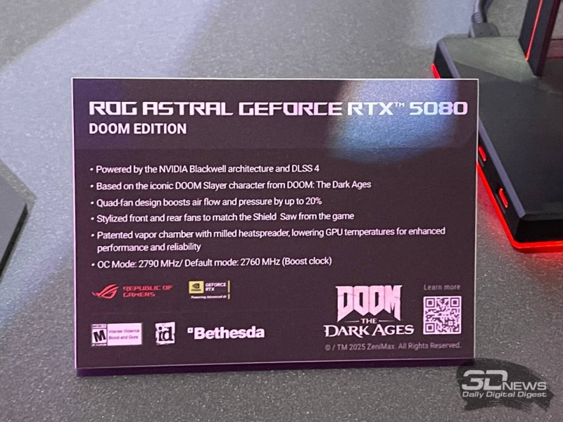 Asus показала огромную видеокарту RTX 5080 Noctua Edition и &laquo;адскую&raquo; ROG Astral RTX 5080 Doom Edition