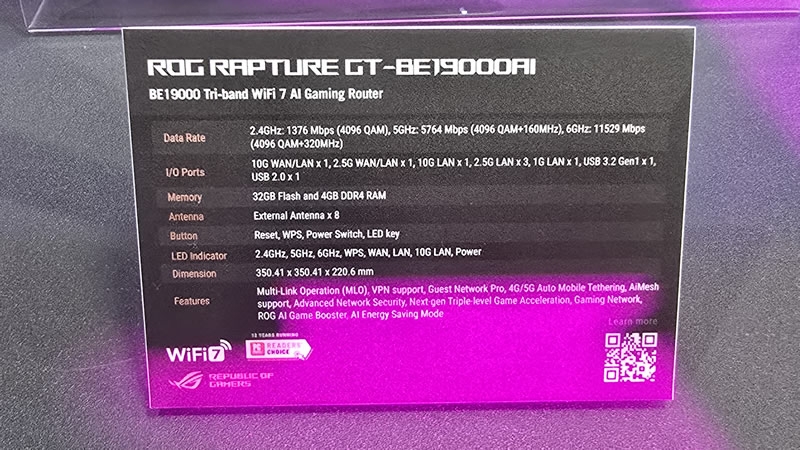 Asus представила флагманский Wi-Fi-роутер&nbsp;ROG Rapture GT-BE19000AI со встроенным ИИ&nbsp;для геймеров