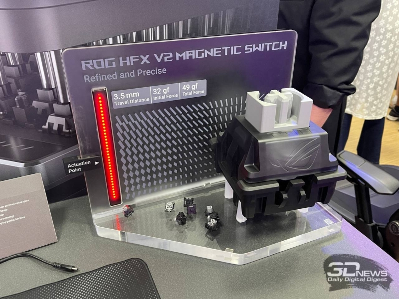 Asus представила располовиненную геймерскую клавиатуру ROG Falcata с магнитными переключателями ROG HFX V2