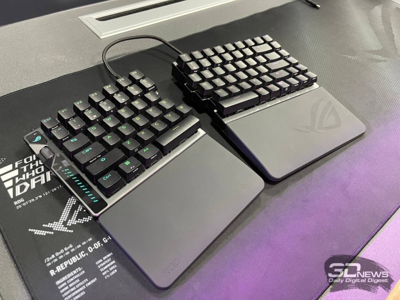 Asus представила располовиненную геймерскую клавиатуру ROG Falcata с магнитными переключателями ROG HFX V2