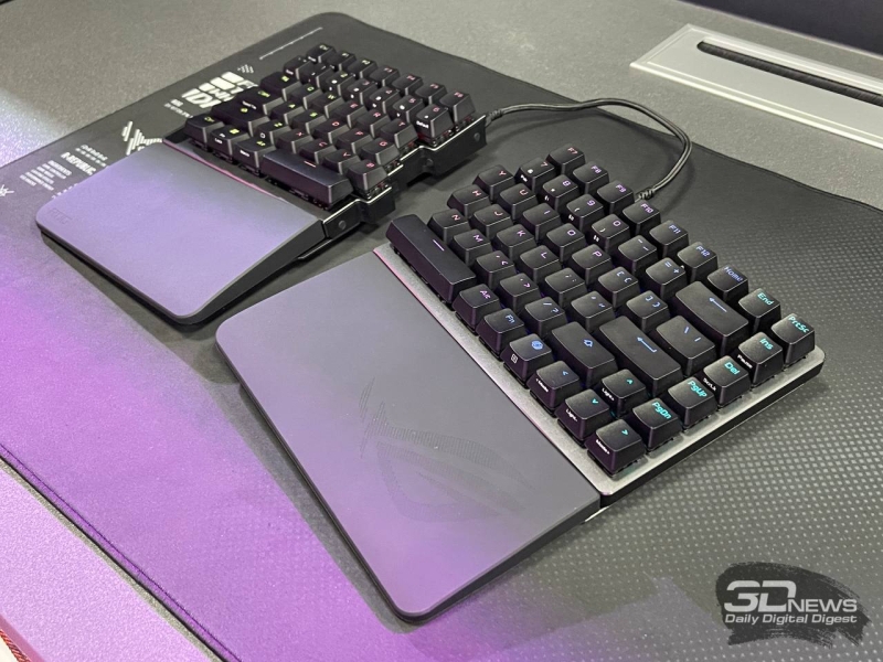 Asus представила располовиненную геймерскую клавиатуру ROG Falcata с магнитными переключателями ROG HFX V2