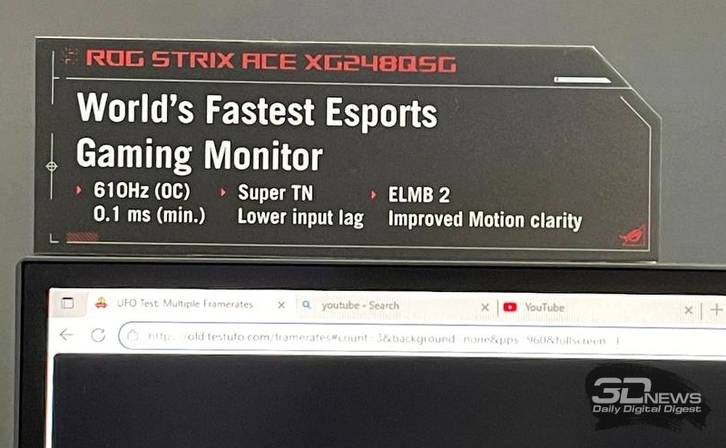 Asus представила &laquo;самый быстрый киберспортивный монитор&raquo; &mdash;&nbsp;Strix Ace XG248QSG разгоняется до 610 Гц