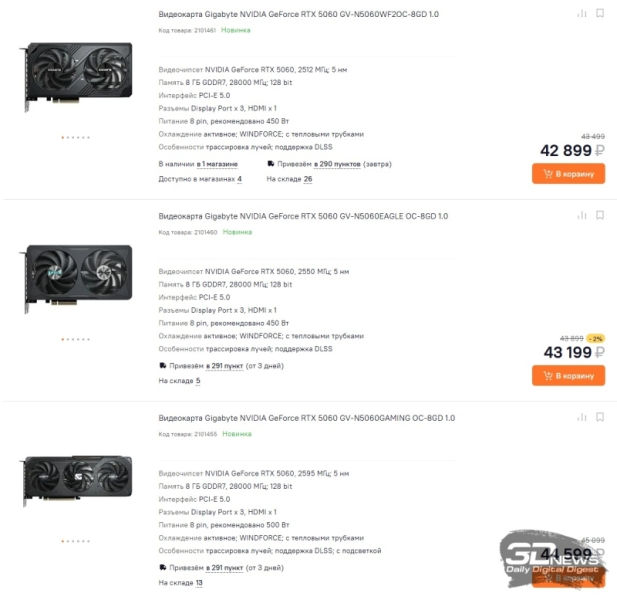 &laquo;Народные&raquo; видеокарты GeForce RTX 5060 поступили в продажу в России &mdash; от 39 999 рублей