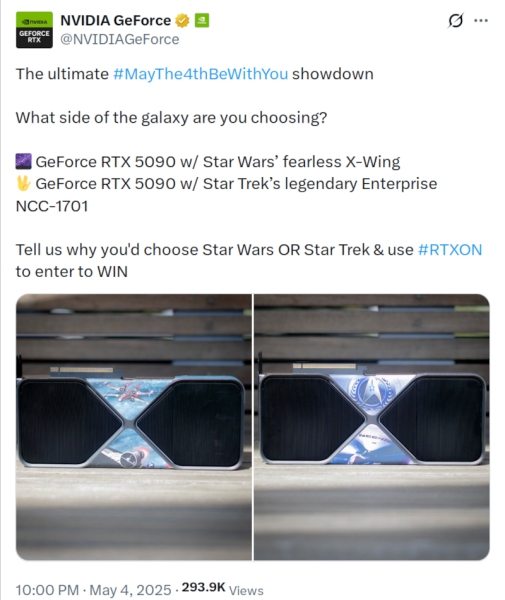 Nvidia показала GeForce RTX 5090 в стилях «Звёздных войн» и «Звёздного пути», но продавать их не будет