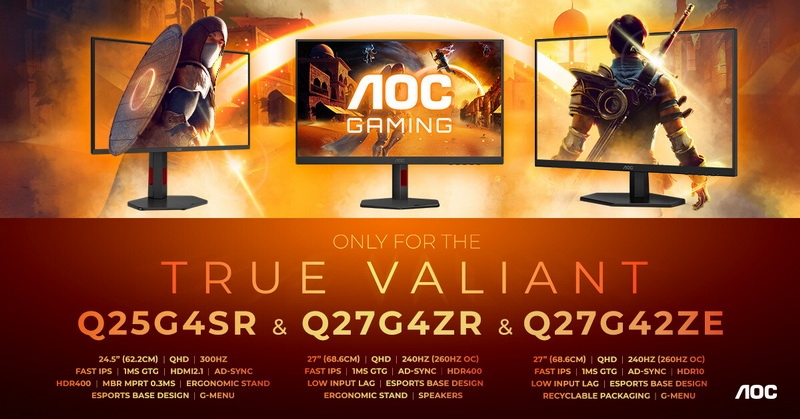 AOC представила тройку доступных игровых мониторов G4 и G42 с разрешением QHD и частотой до 300 Гц