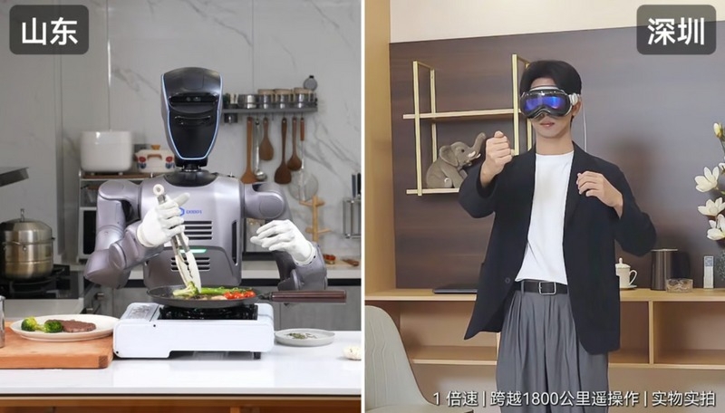 Китайский робот приготовил и посолил стейк под управлением человека на расстоянии 1800 км