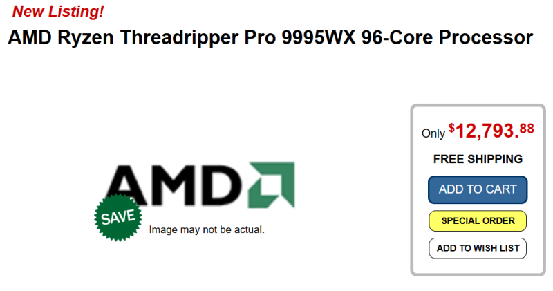 Мощнейший Ryzen Threadripper Pro 9995WX показался в магазинах по цене $12 800