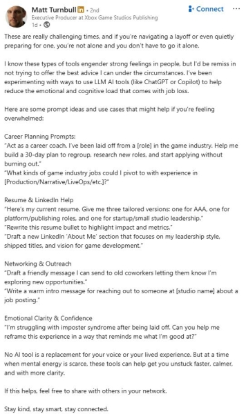 Продюсер Xbox посоветовал уволенным сотрудникам обратиться к ИИ, чтобы &laquo;снять эмоциональную нагрузку&raquo;