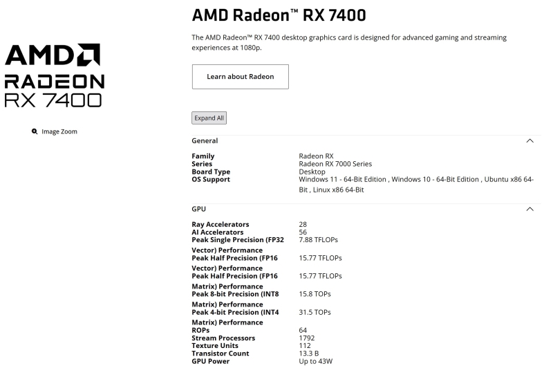 AMD представила Radeon RX 7400 — видеокарту-затычку на архитектуре RDNA 3 и с 8 Гбайт памяти