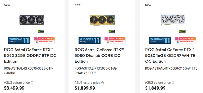 Asus начала продавать ROG Astral GeForce RTX 5080 Dhahab Core Edition за $1900 &mdash; почти вдвое дороже эталонной RTX 5080