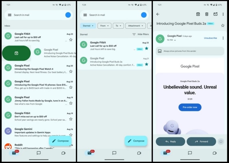 Google обновила дизайн мобильного приложения Gmail в стиле Material 3 Expressive