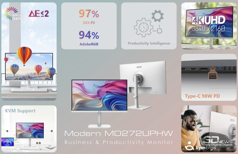 Обзор 4K IPS-монитора MSI Modern MD272UPHW: белый модерн