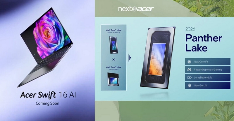 Acer показала первый ноутбук на Intel Panther Lake — Swift 16 AI с гигантским тачпадом