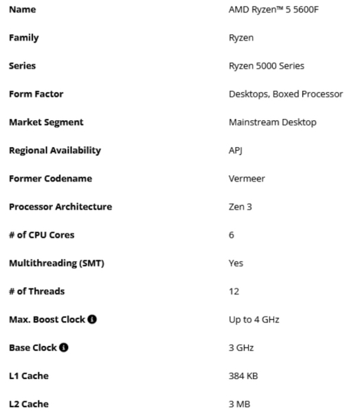AMD представила ещё один AM4-шестиядерник — Ryzen 5 5600F