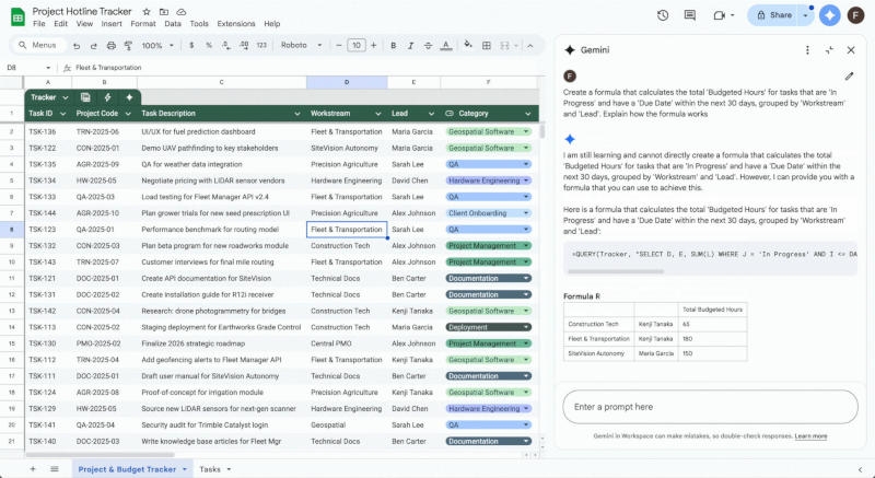 Gemini теперь сможет объяснить, почему формула в &laquo;Google Таблицах&raquo; не работает или работает неправильно