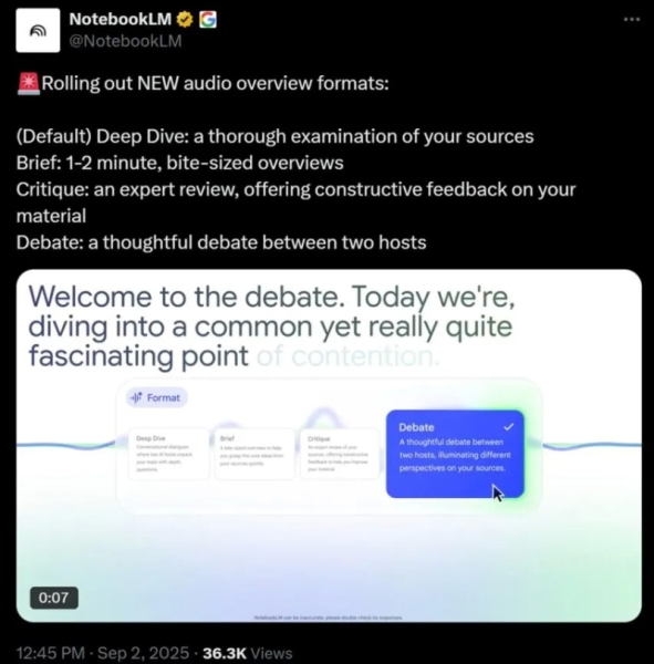 ИИ-блокнот Google NotebookLM научился спорить сам с собой в формате аудиообзоров