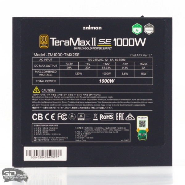 Обзор блока питания Zalman TeraMax II SE 1000W (ZM1000-TMX2SE)