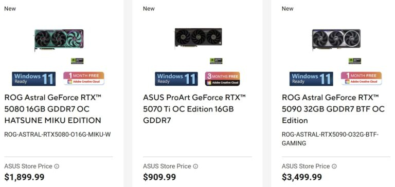 Asus оценила GeForce RTX 5080 Hatsune Miku Edition в $1900 — на 90 % дороже рекомендованной цены