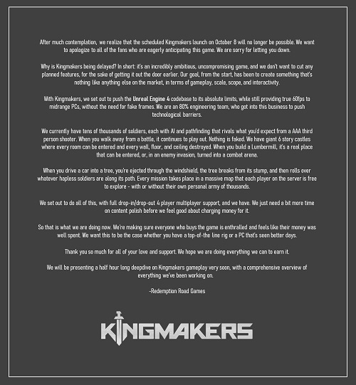 «Делаем всё, чтобы каждый покупатель игры был в восторге»: амбициозная песочница с тотальными разрушениями Kingmakers не выйдет 8 октября
