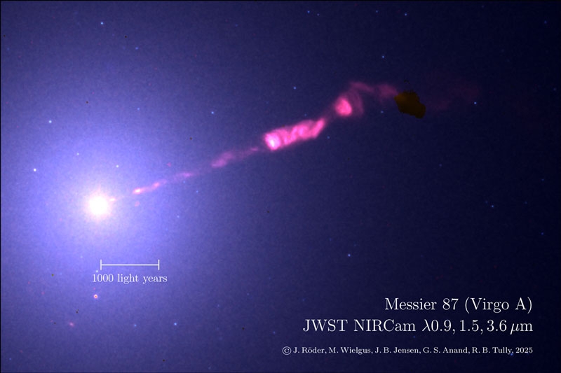 «Джеймс Уэбб» запечатлел во всех деталях джет чёрной дыры M87* — «световой меч», длиною в тысячи световых лет