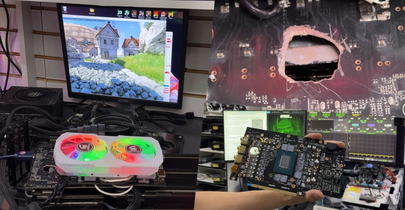 Энтузиасты починили продырявленную GeForce RTX 5070 Ti с помощью AMD Radeon RX 580