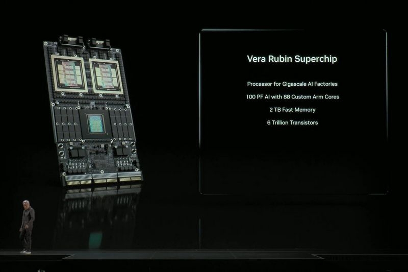 Хуанг показал Vera Rubin Superchip — CPU, два огромных GPU и 100 Пфлопс на одной плате для ИИ нового поколения