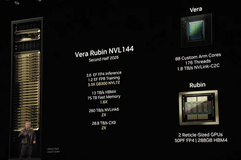 Хуанг показал Vera Rubin Superchip — CPU, два огромных GPU и 100 Пфлопс на одной плате для ИИ нового поколения